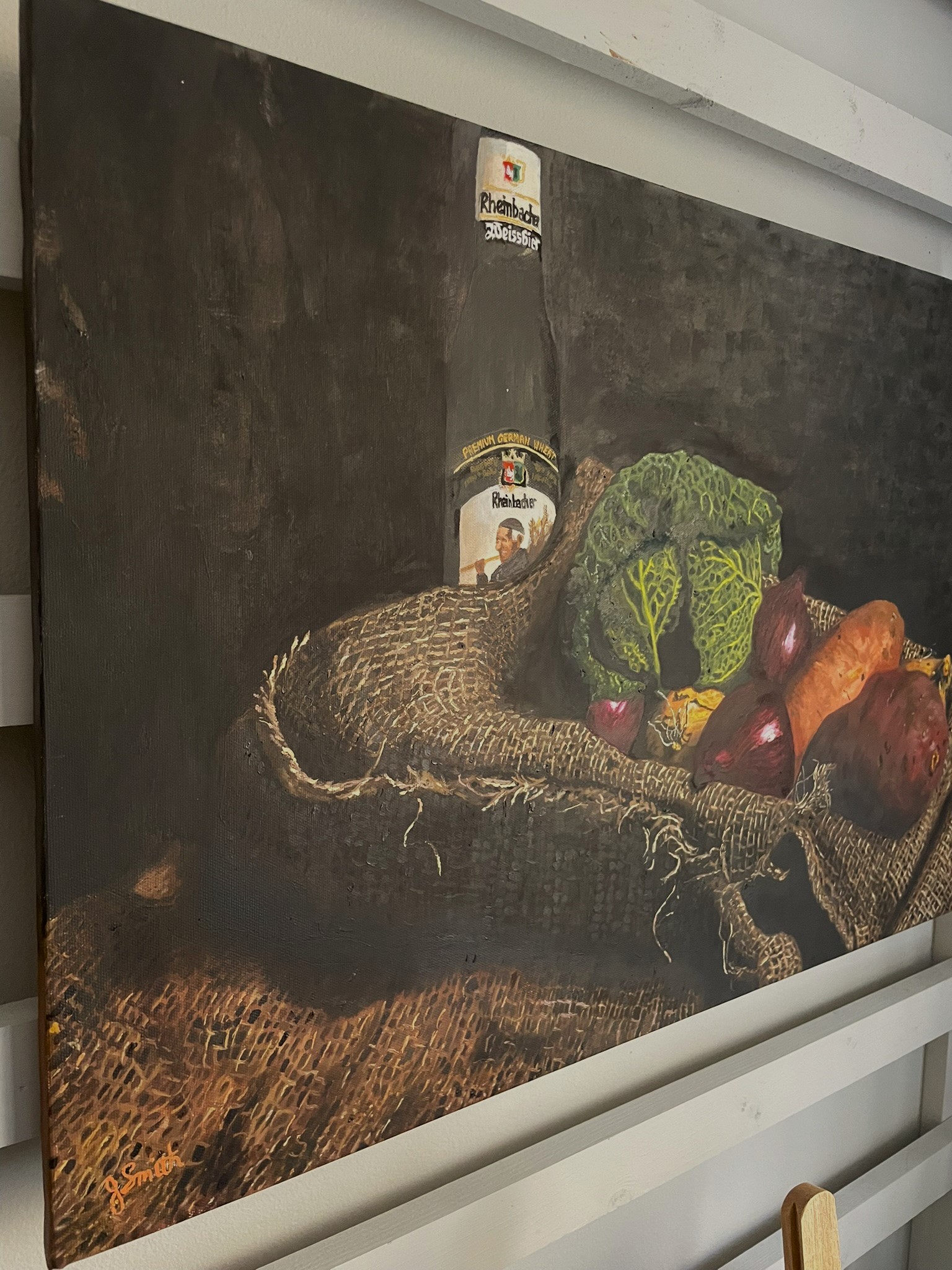 Vegetable Basket with Beer side angle